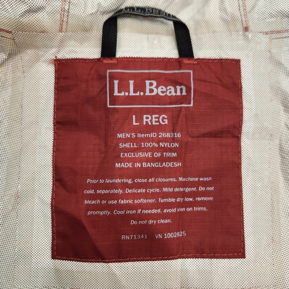 LL Bean Trail Model Hooded Rain Jacket Mens Large Ripstop Full Zip Windbreaker - Picture 5 of 10